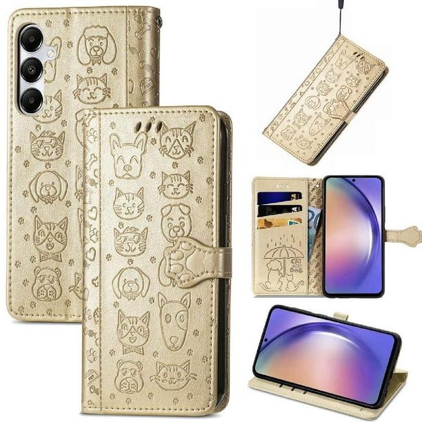 Funda Cartera FOXDOCK para Samsung Galaxy A55 5G , Flip PU con Relieve de Gatos y Perros, Tarjetero y Soporte