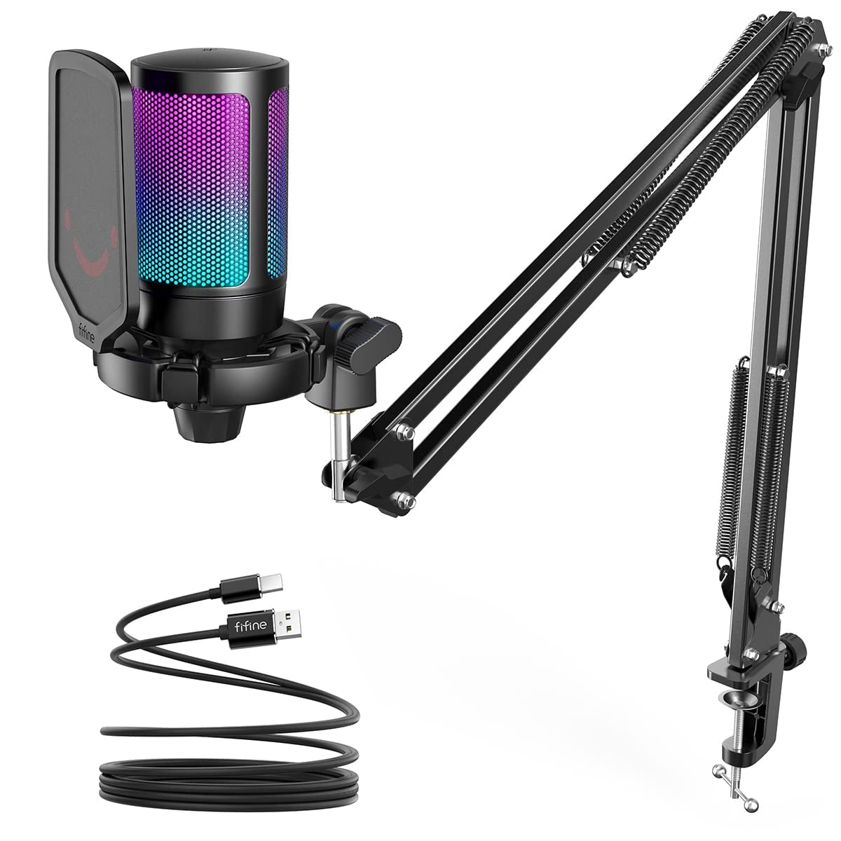 Micrófono De Condensador Usb Para Juegos Fifine A6t Con Boom Arm Rgb