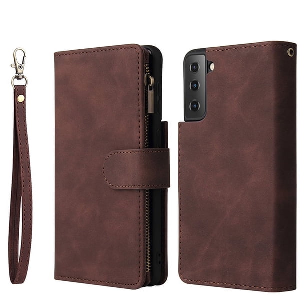 For Samsung Galaxy S23 S22 Plus Note 20 Ultra 5G Wallet Case For Women Men, PU Leather Magnetic Flip Lanyard Strap Wristlet Zipper Card Holder Phone Cases