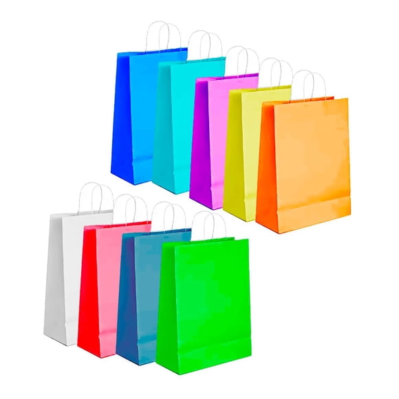 12 Bolsas Papel Kraft Colores 27x21x11cm Surtido Con Asa