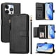 thumbnail image 5 of Funda tipo cartera para iPhone 16 PRO con bolsillo con cremallera, tarjetero, soporte, correa para la muñeca y tapa de cuero Negro, 5 of 5