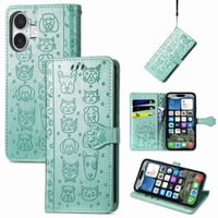 Funda Cartera Foxdock Para Iphone 17 , Flip Pu Con Relieve De Gatos Y Perros, Tarjetero Y Soporte