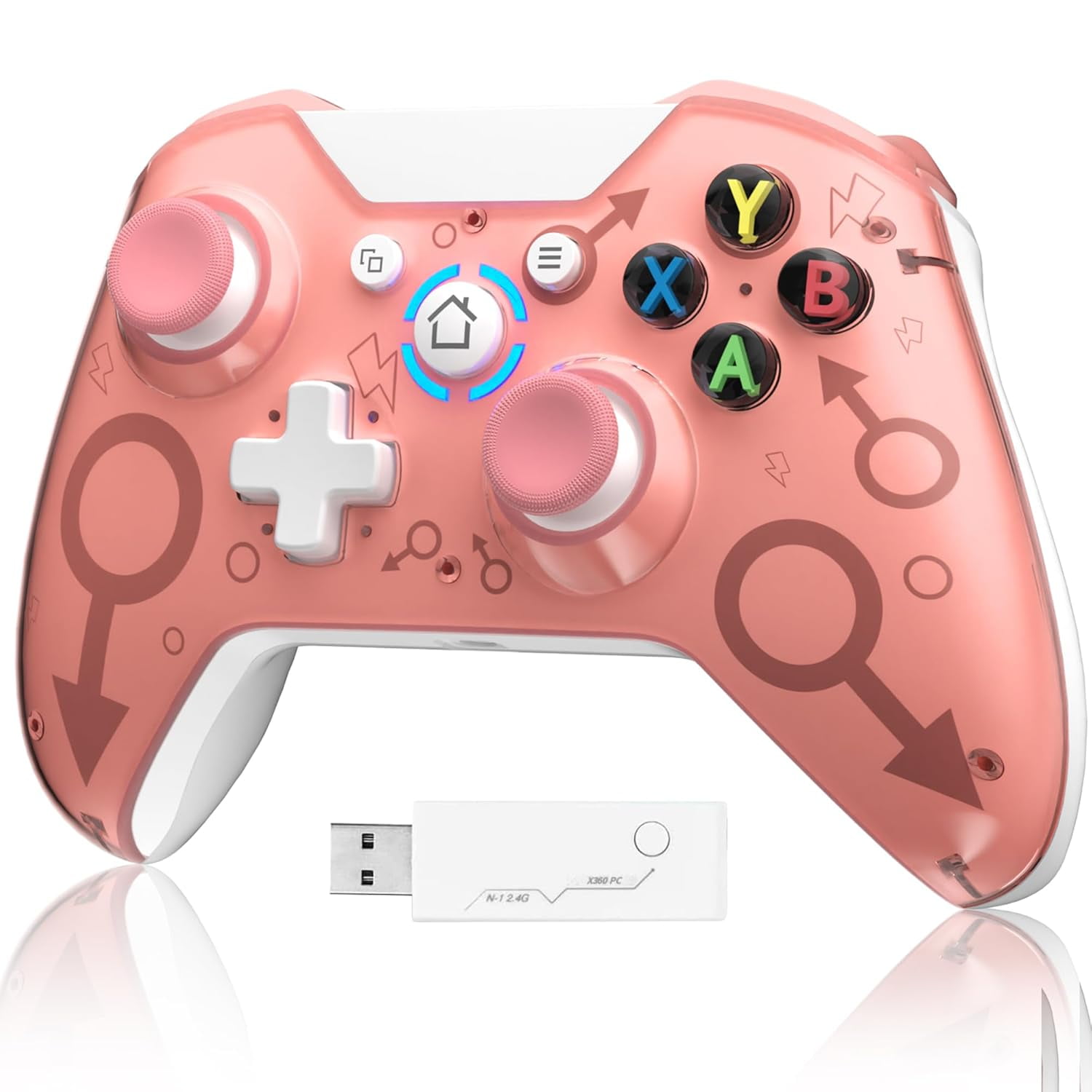 Genérico - Mando Inalámbrico Compatible Con Xbox 360 Y Consola Slim - Joystick De 2,4 Ghz, Doble Vibración, Diseño Ergonómico Para Pc Windows Xp/7/8/10-rosa