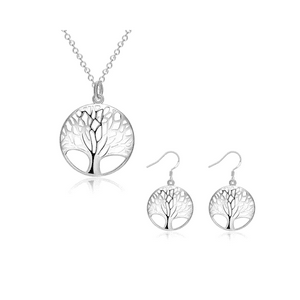 Fershop - Conjunto De Plata Collar Y Aros Árbol De La Vida