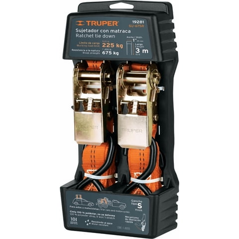 Genérico - 2 Eslingas Crique Traca Sujetador 3Mts Reforzado Autos Moto Color Naranja