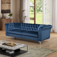 M&Ms - Chesterfield Sofa ,Stanford Sofa , High Quality Chesterfield Sofa ,Azure Blue, Tufted And Wrinkled Fabric Sofa;Contemporary Stanford Sofa .Loverseater; Tufted Sofa With Scroll Arm And Scroll Back