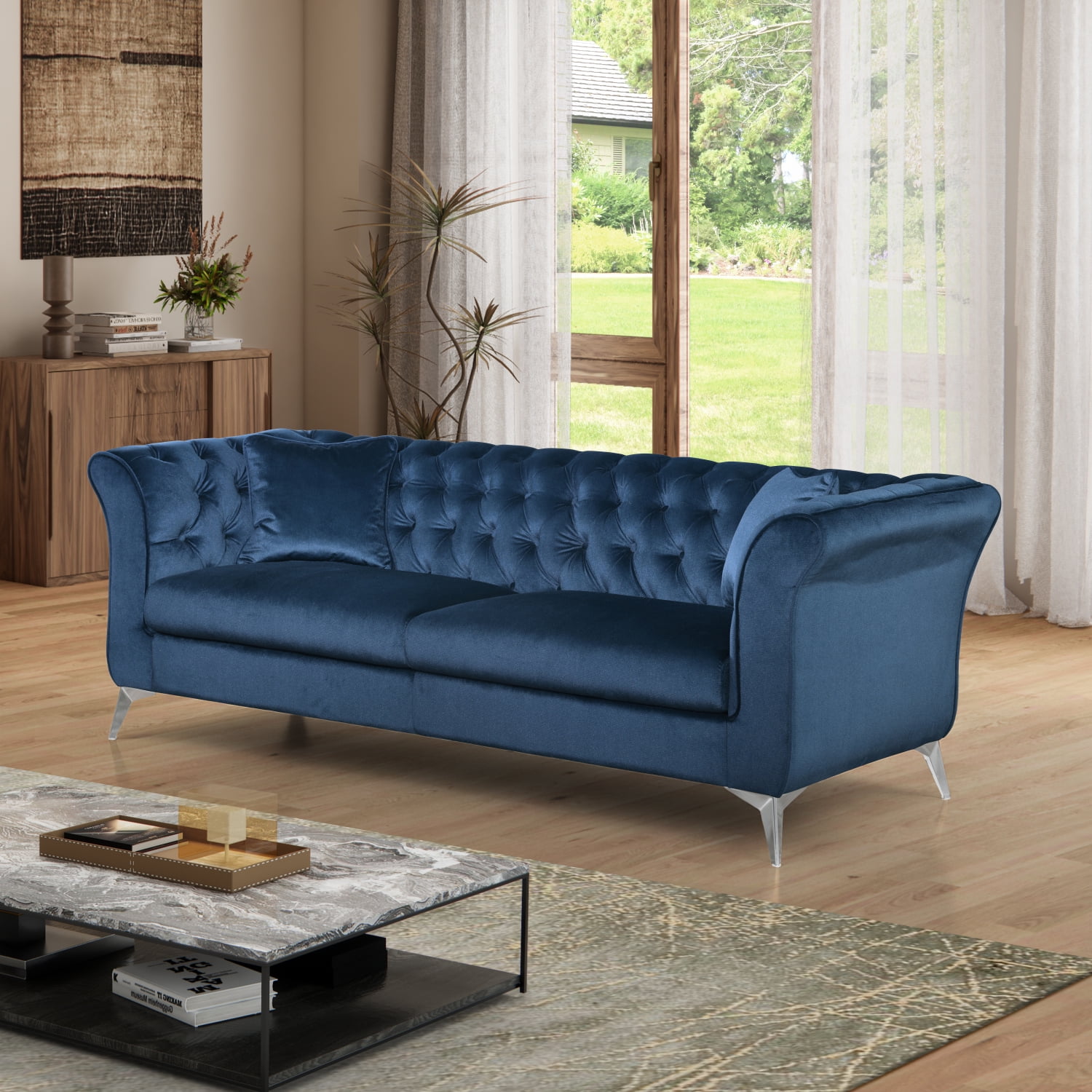 M&ms - Chesterfield Sofa ,stanford Sofa , High Quality Chesterfield Sofa ,azure Blue, Tufted And Wrinkled Fabric Sofa;contemporary Stanford Sofa .loverseater; Tufted Sofa With Scroll Arm And Scroll Back
