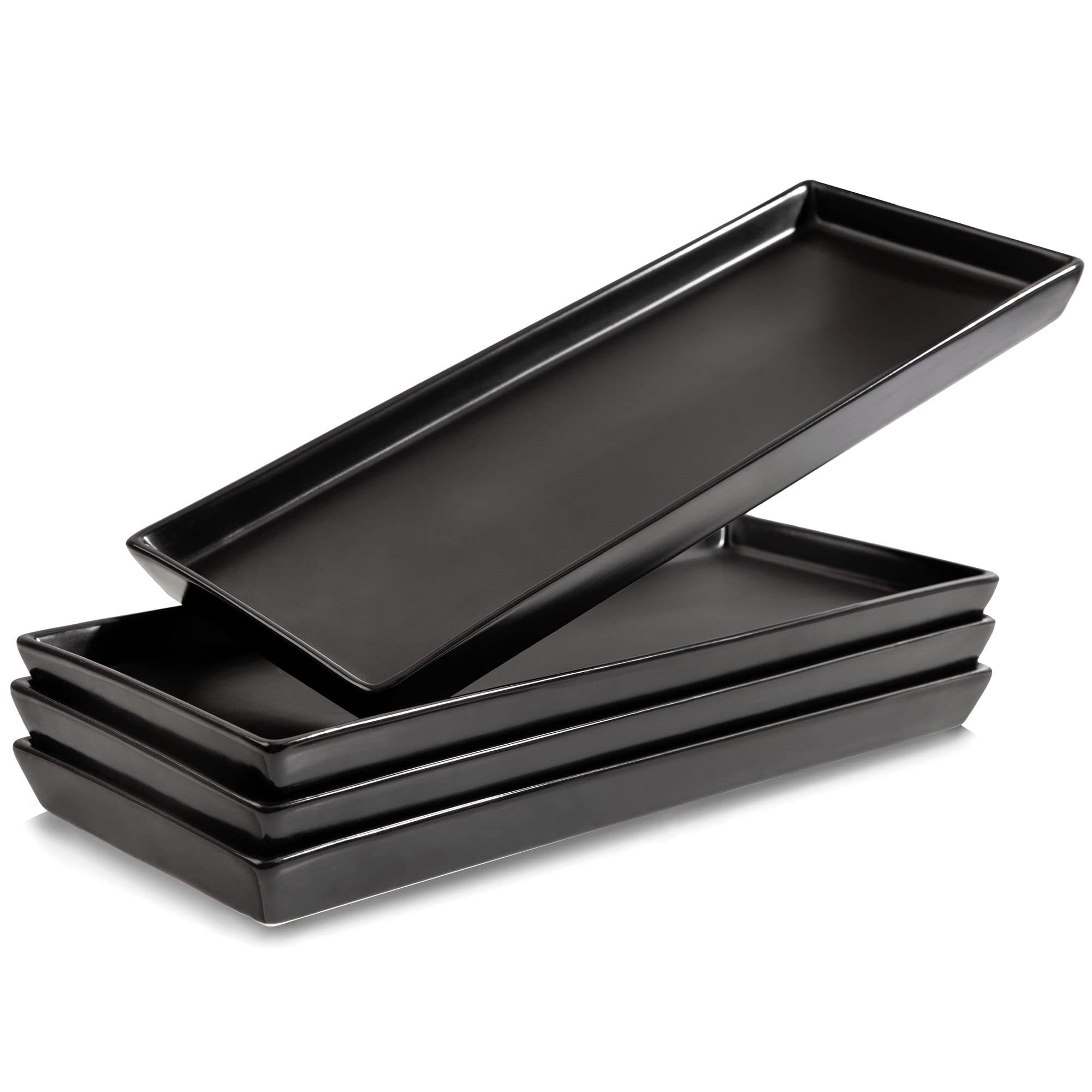 Bandejas Para Servir Home Beets De Cerámica Negra Mate 35 X 15 Cm - 4 Piezas