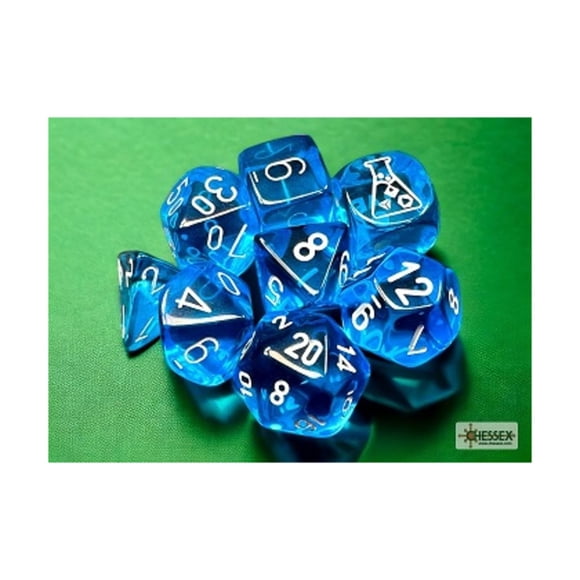 Juego de dados Chessex Tropical Blue Translúcido con números blancos