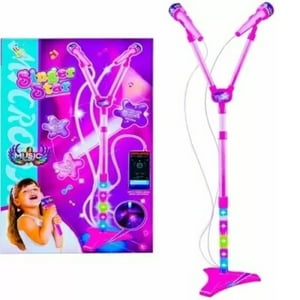 Genérico - Pack X 3 Micrófono Doble De Juguete Con Pilas Y Soporte