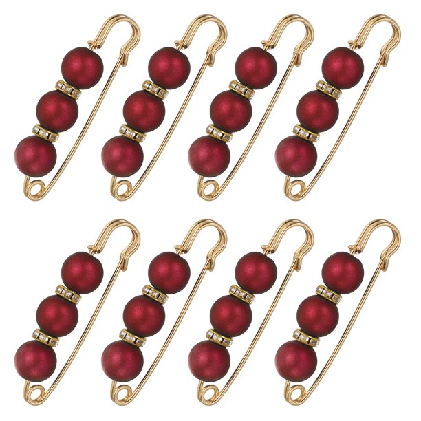 Broches de Perlas, Broche de Seguridad Decorativo de Moda para Suéter Chal Clip de Cristal para Cuello Vestido Camisa Accesorios de Ropa para Mujeres, Rojo, 8 piezas