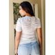 thumbnail image 2 of Top de Manga Corta con Detalle de Corte Fruncido de Malla con Licencia de Marca Global, Blanco, Talla S, 2 of 4