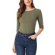 thumbnail image 1 of INSPIRE CHIC Camisetas de Mujer Mangas al Codo Cuello Barco Ajuste Ceñido Casual Camisetas Verde Oliva M, 1 of 6