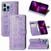 Funda Cartera Foxdock Para Iphone 13 Promax , Flip Pu Con Relieve De Gatos Y Perros, Tarjetero Y Soporte