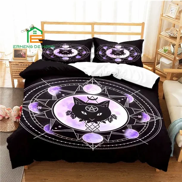 Dark Satanic Ouija Black Cat Duvet Cover Set Bedding for Aldult Boys Bed Set Game Quilt Cover Comforter Cover Bedding Set