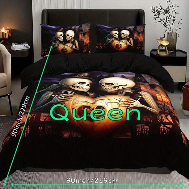 3pcs Gothic Castle Skull Print Bedding Set - Soft, Breathable & Comfortable Duvet Cover for Bedroom, Guest Room & Dorm!