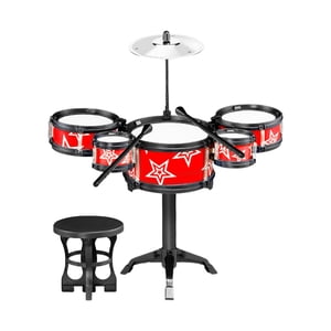 Bothyi - Simulación De Juguetes De Tambor Para Niños, Juegos De Batería De Jazz Para Niños, Regalos De Vacaciones, Color Rojo Con Silla