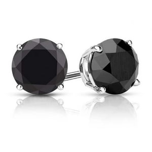 Aros Paris Jewelry 14K White Gold Black Round Diamond 1 Ct Stud