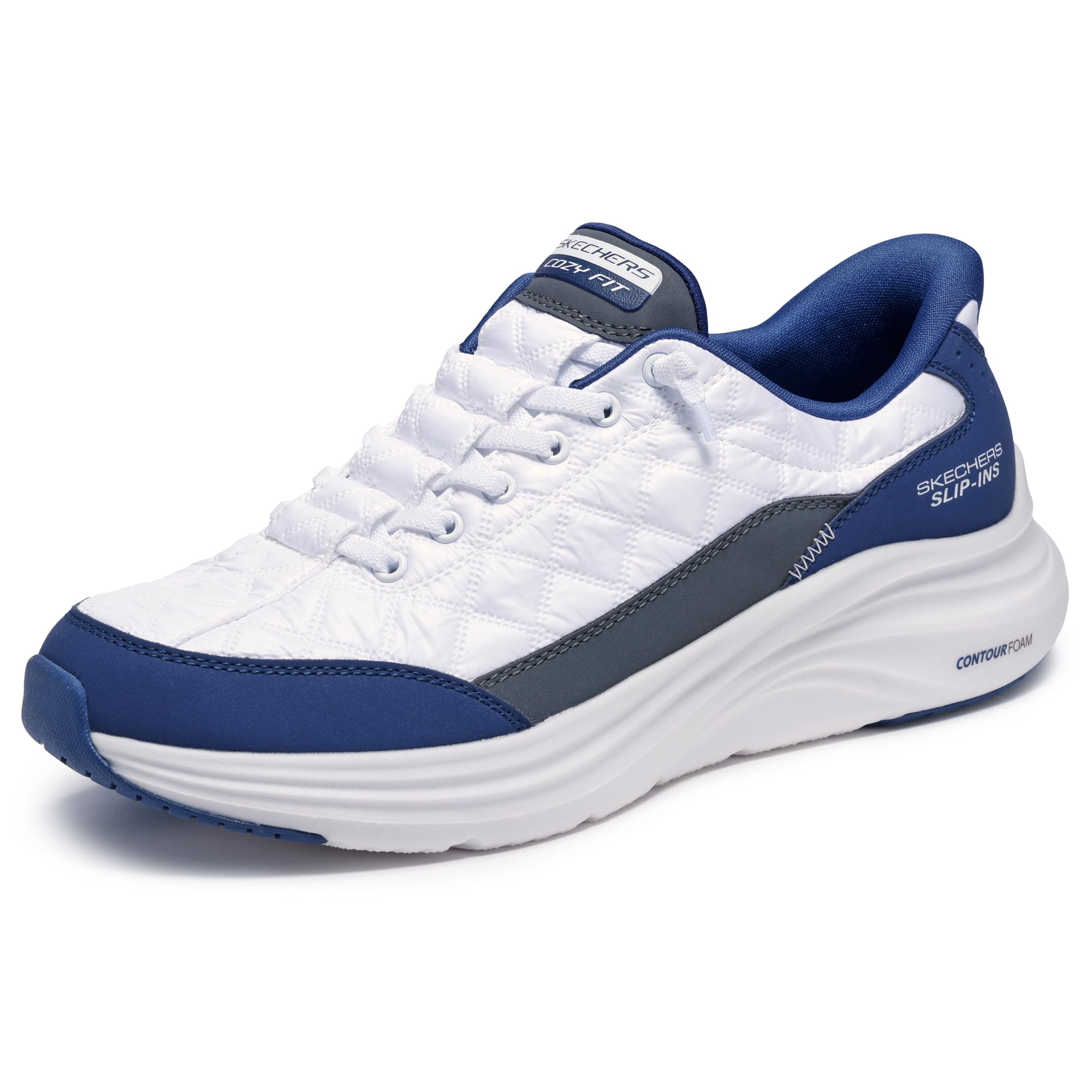 Zapatilla Skechers Contour Foam Cozy Fit, Manos Libres, Blanco/azul Marino
