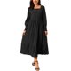 thumbnail image 2 of INSPIRE CHIC Vestido Midi de Mujer con Cuello Cuadrado, Cintura Fruncida, Manga Larga, Suave, Casual, Elegante, con Capas, M Negro, 2 of 6