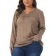 thumbnail image 4 of Agnes Orinda Tops de Mujer Tallas Grandes Cuello Fruncido con Muesca Camisetas de Manga Larga Blusas Sueltas Casual Túnica 3X Caqui, 4 of 5