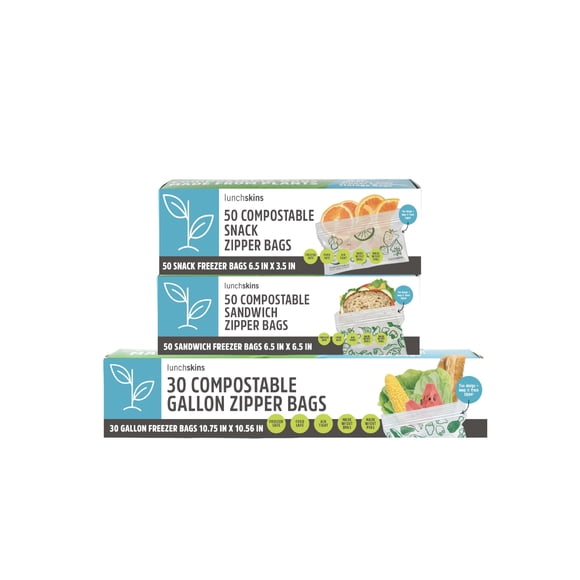 Bolsas de almacenamiento de alimentos LunchSkins con cierre de cremallera, compostables, 130 unidade