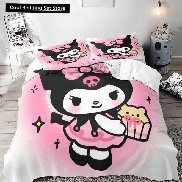 Duvet Cover Kuromi Bedding Set Cute Pattern 3D Printing Cartoon Anime Children Teenagers Bedroom Decoration Bed Sheets