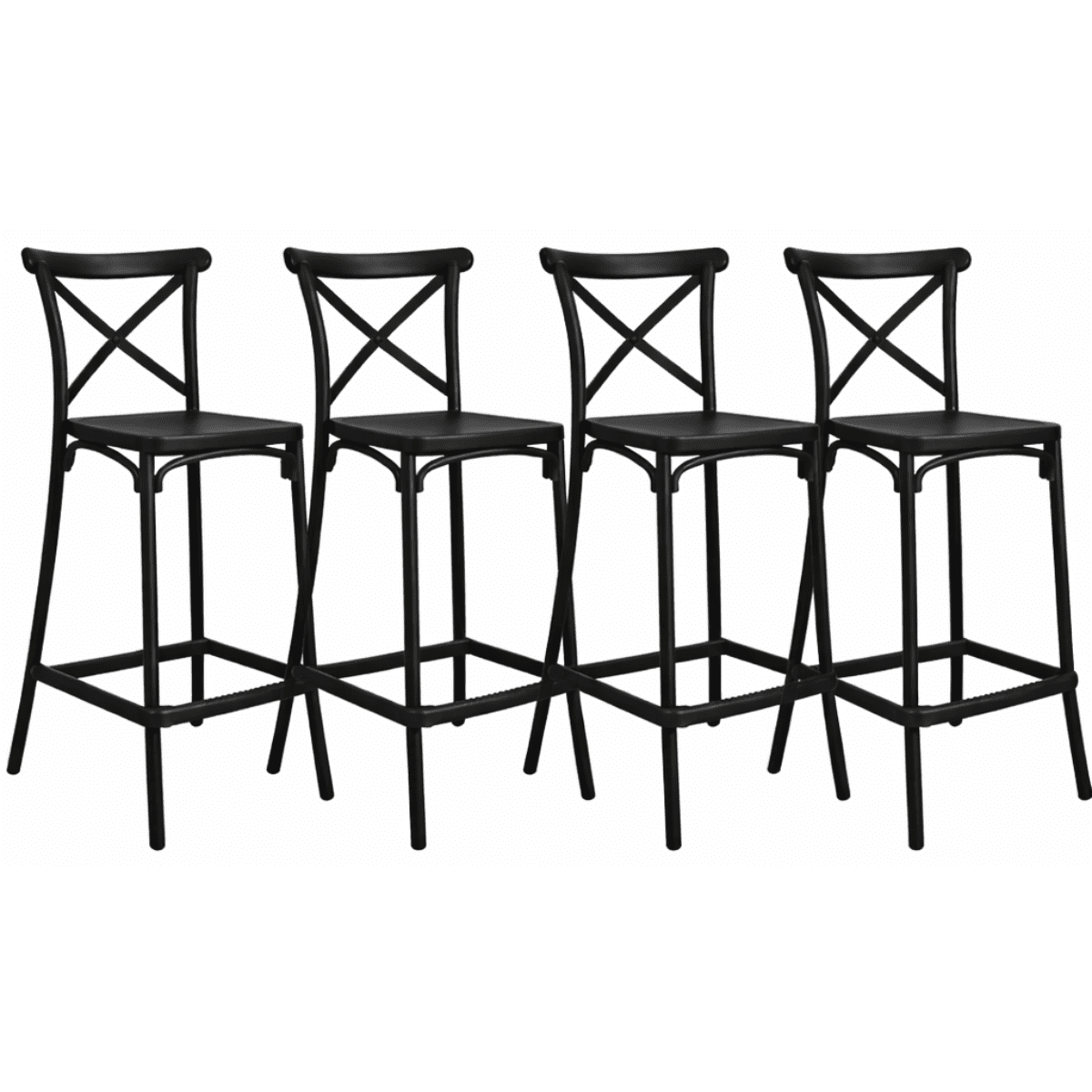 Moboi - Pack 4 Taburetes Bar Danubio Crossback Negro Polipropileno 66 Cm Negro