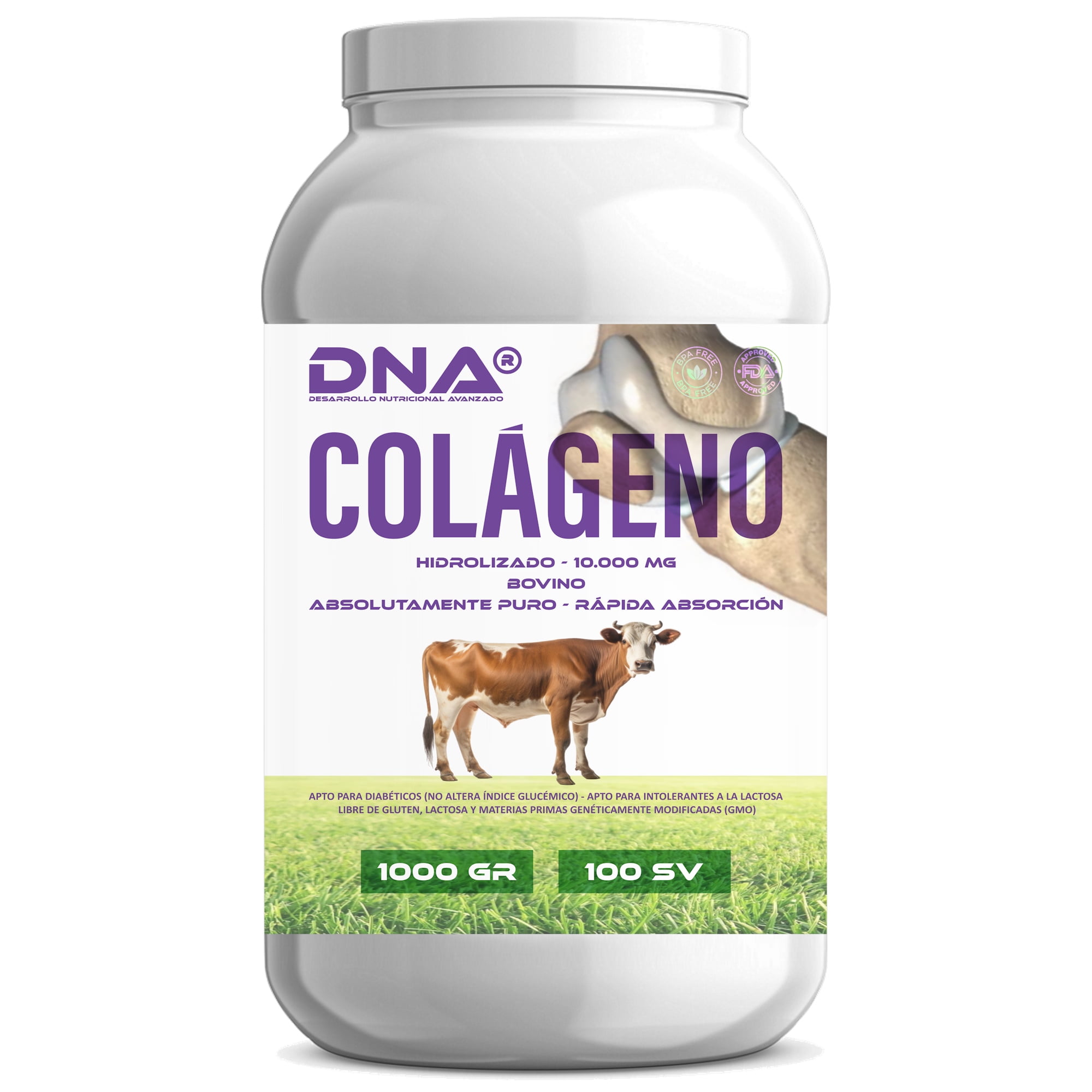Dna - Colágeno Bovino D N A - Absolutamente Puro - Pote - 1 Kg