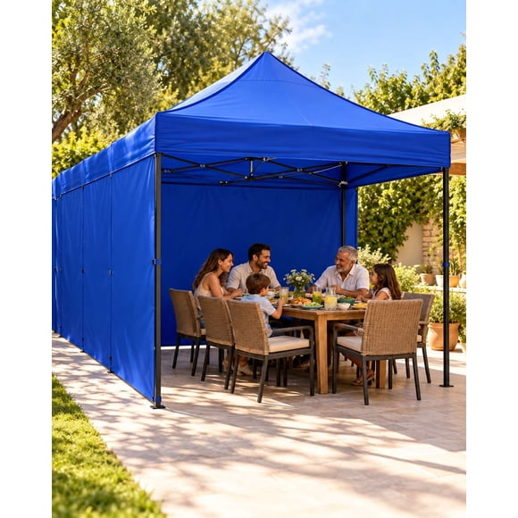 Toldo para Exterior con Lateral Azul y Protección UV 3x3 mt
