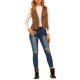 thumbnail image 2 of INSPIRE CHIC Chaleco de motociclista corto sin mangas de mujer casual de ante sintético XL Camel, 2 of 8
