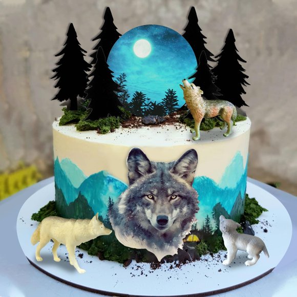 Adorno para pastel SKYCOOOOL 13 piezas tema lobo gris