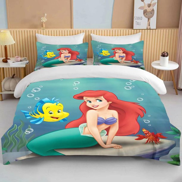 The Little Mermaid Duvet Cover Pillowcase, Duvet Cover Pillowcase Home Bedroom Room Bedding Set Boy Girl Queen Double Bed Bed Sheets