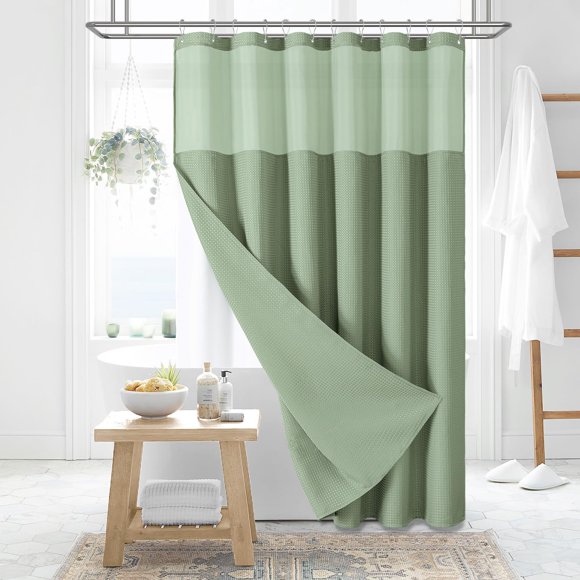 Cortina de ducha Dynamene, tela verde salvia con forro, 72 x 72