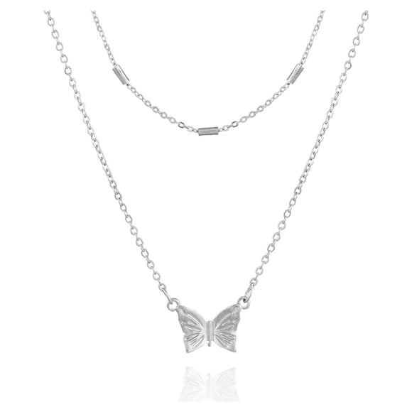 Collar Time and Tru Mariposa 16 in Plateado CZ