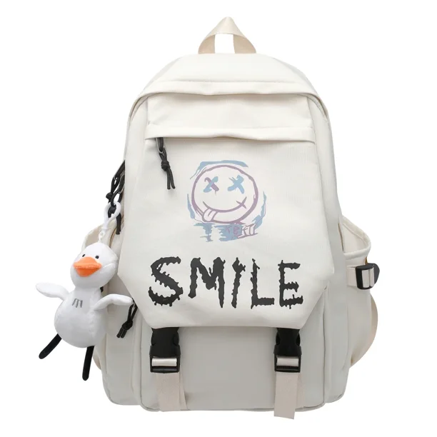 Funny emoji pattern campus backpack, large capacity travel backpack, Korean Japanese style bag