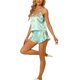 thumbnail image 4 of Conjunto de Pijama de Satén para Mujer de INSPIRE CHIC con Top Cami de Cuello en V Floral y Shorts con Volantes para Dormir en Primavera Verano XS Verde Claro, 4 of 5