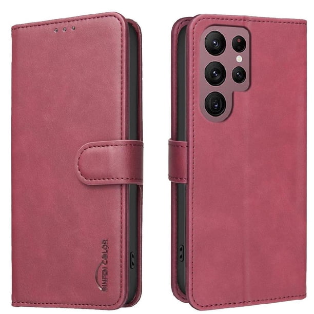 Funda Billetera para Samsung Galaxy S22 Ultra Protección RFID y Soporte Ajustable Rojo