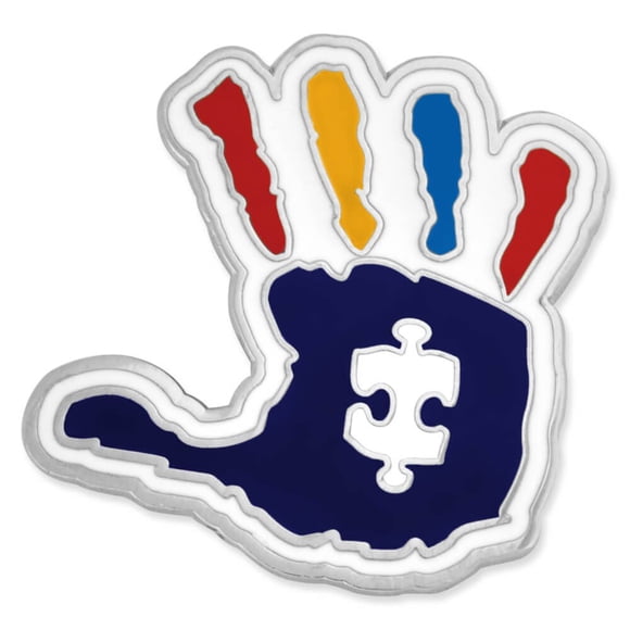 PinMart Pin de Esmalte con Huella de Mano – Conciencia del Autismo – 2,2 cm