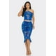 thumbnail image 1 of Saronite Conjunto de Top y Falda con Cuello Halter, Volantes y Malla de Encaje con Estampado de Aguas Tropicales, Azul (para Mujer), 1 of 4