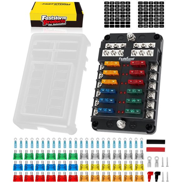 Portafusibles FASTSTORM de 12 circuitos, 12 V y 100 A