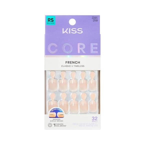 Kit de Uñas Postizas KISS Core Rosa Real Cortas Squoval 32 Uñas