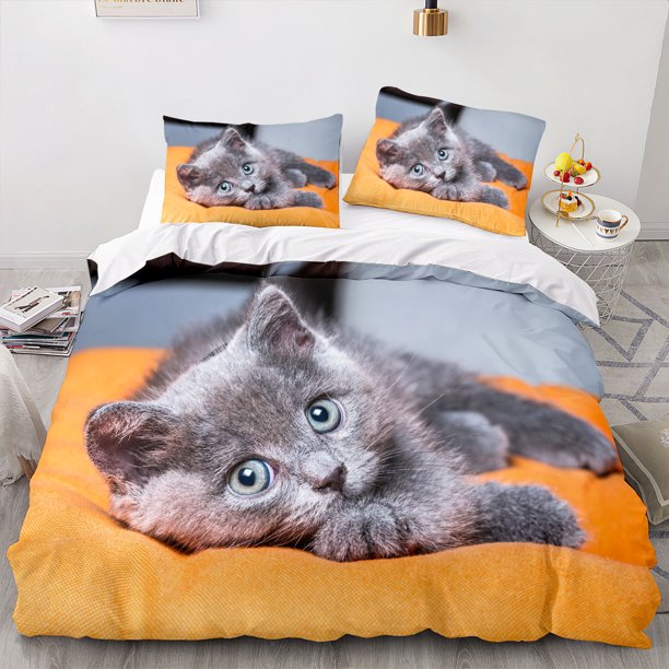 v2069 Bed Sheets Animal Cat Quilt Cover Large Printed Double Size Quilt Cover Bedding Set Single Set 3-Piece Bedding Set (1 Duvet Cover + 2 Pillow Shams) Bed Sheets ju2069