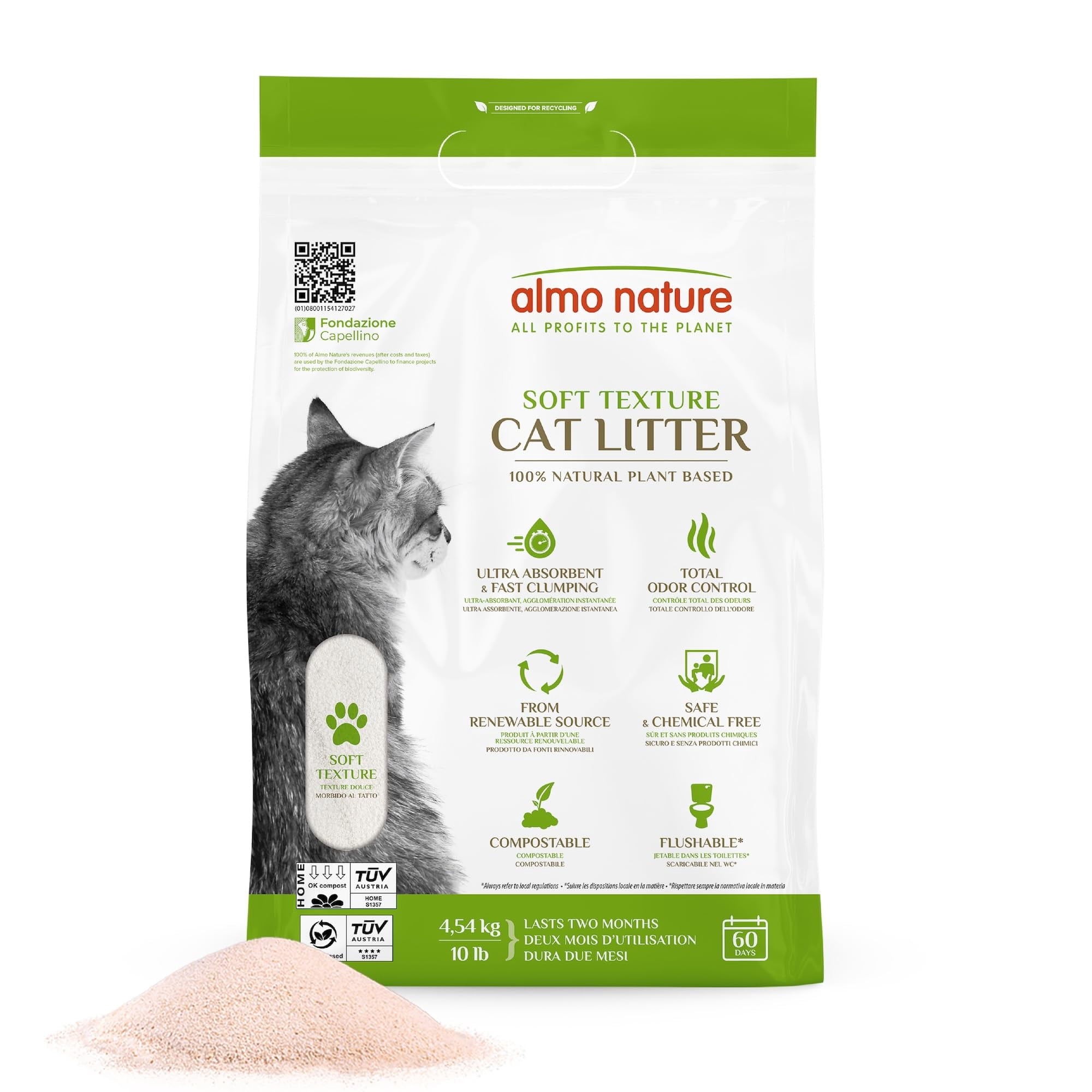 Arena Sanitaria Para Gatos Almo Nature 4,5 Kg Aglomerante A Base De Plantas