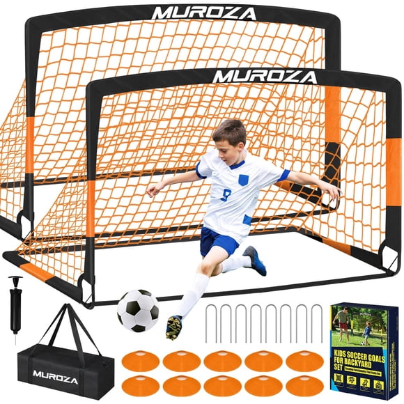 Portería de fútbol MUROZA Pop‑Up 6 × 4 (set de 2) con pelota y conos