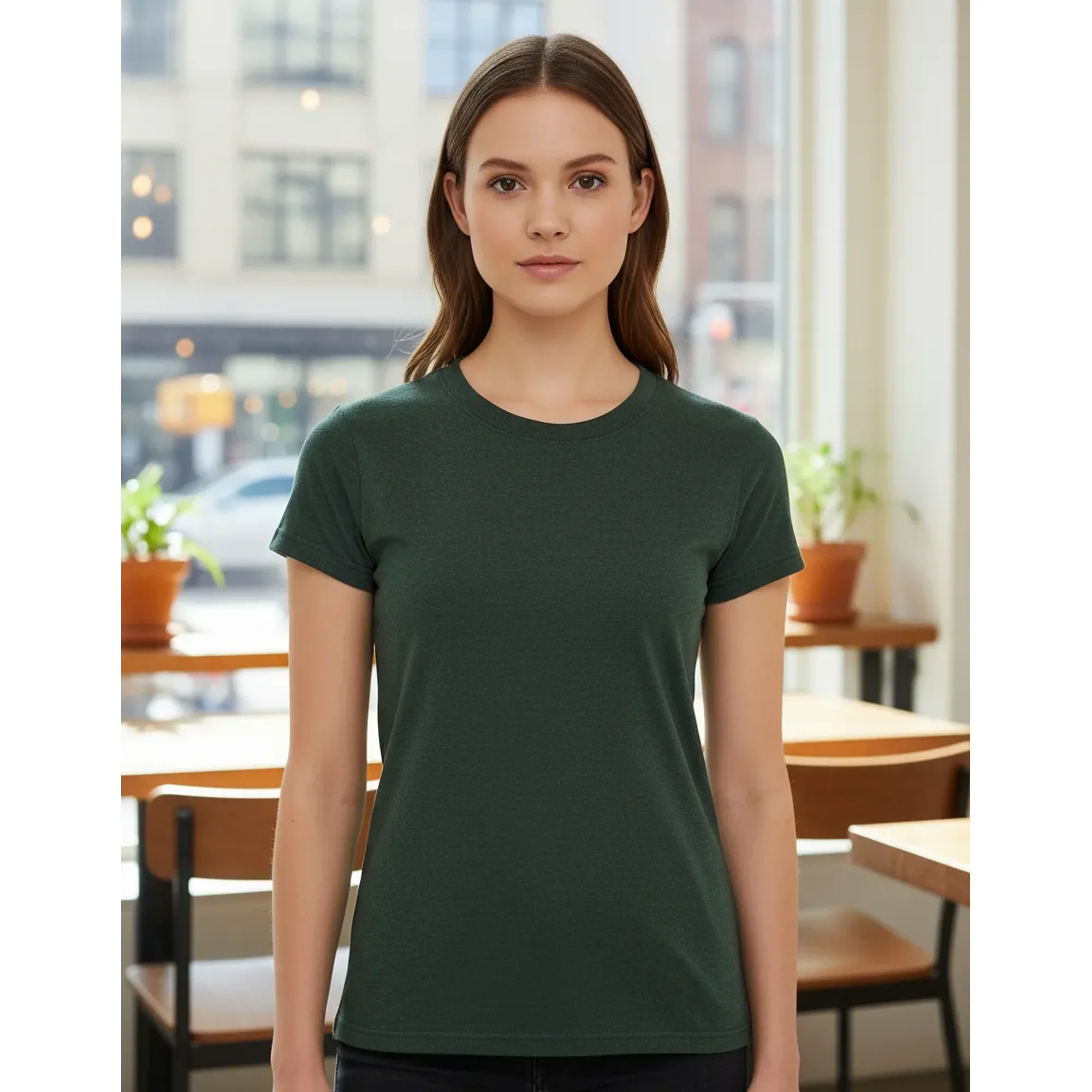 Creaprint - Polera Algodon Mc Mujer Verde Bosque Talla Xl