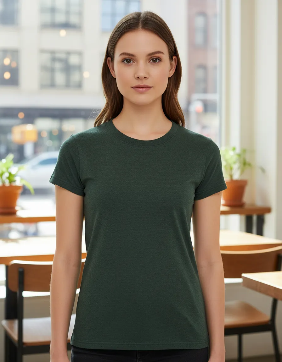 Creaprint - Polera Algodon Mc Mujer Verde Bosque Talla Xl