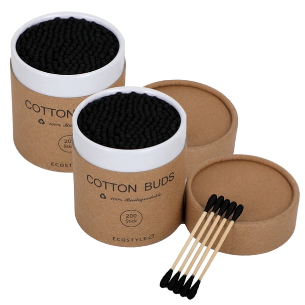 200 hisopos de algodón de colores desechables para limpiar los oídos y maquillaje, tubo de papel de bambú, hisopos de algodón