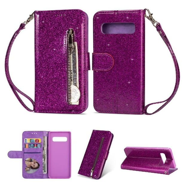 Funda para FOXDOCK Elegante funda Samsung Galaxy S10 Plus Glitter con cremallera-Ideal para el uso diario