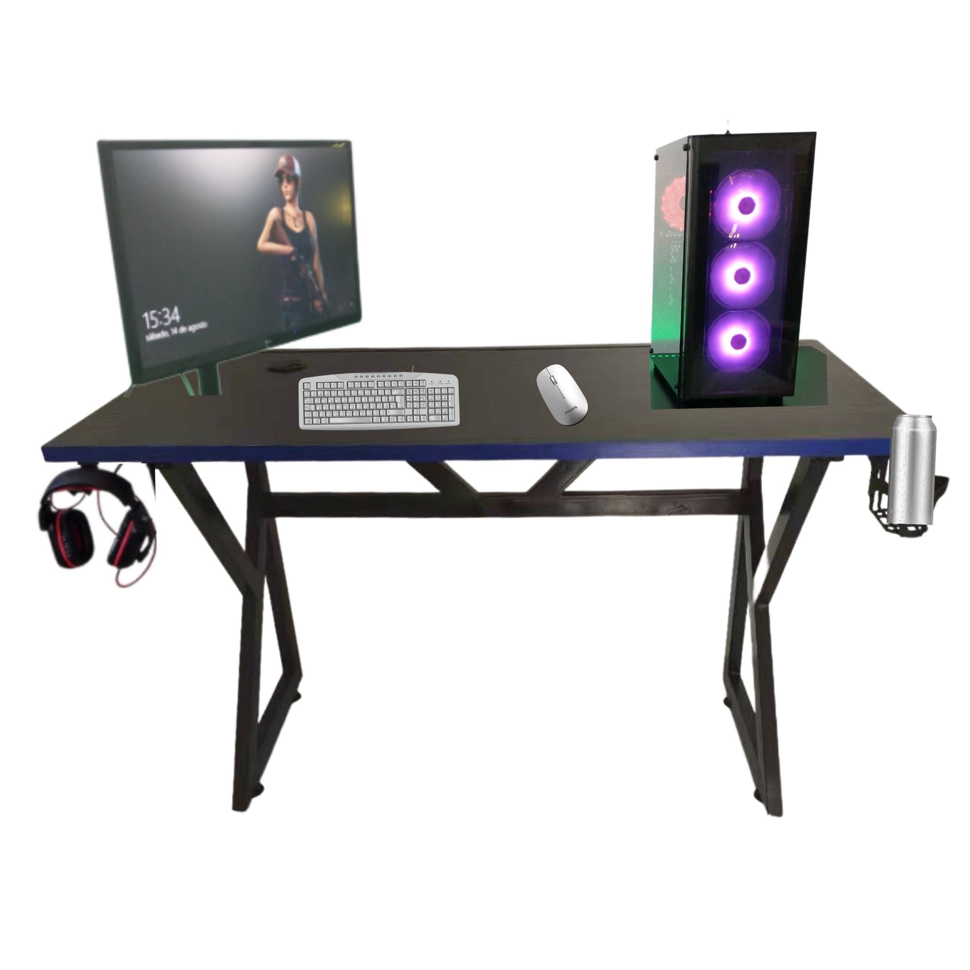 Velazio - Escritorio Gamer K Azul 120 Cm Luces Led Patas De Fierro